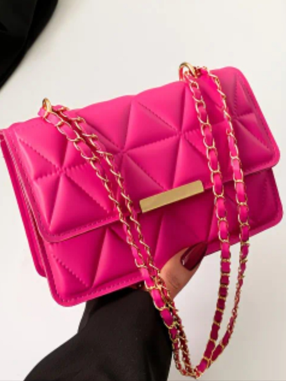 Quilted Hot Pink Chain Shoulder Bag